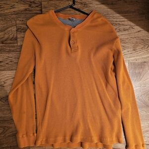 Old Navy Long Sleeve Thermal Waffle Knit Cotton Henley Large Men Orange